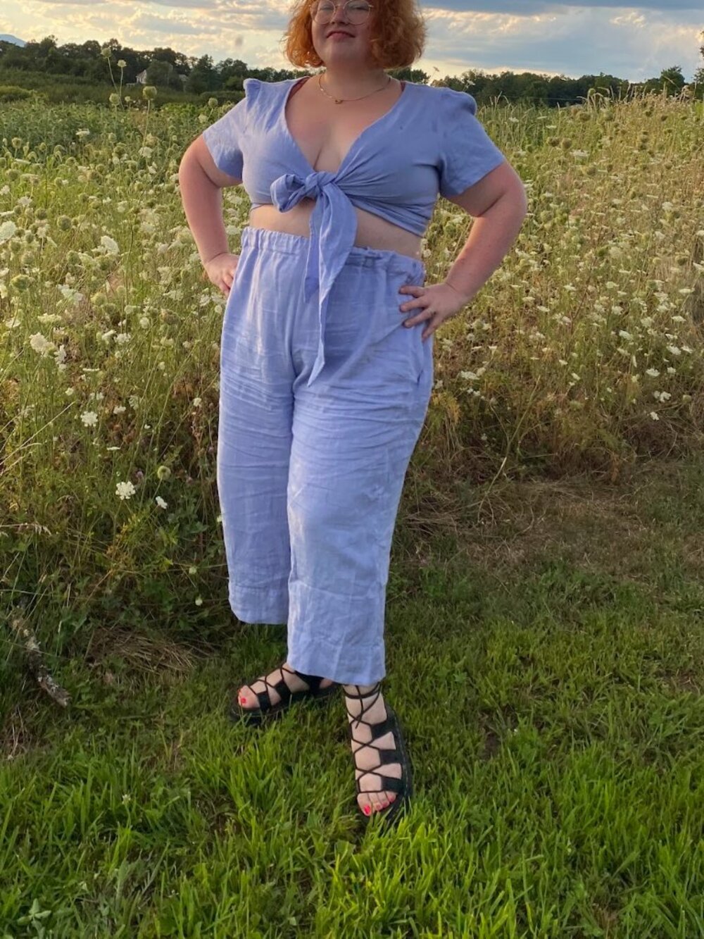 Nettle Studios Periwinkle Cornflower Blue Mid-Easy Linen Pants Sz XL